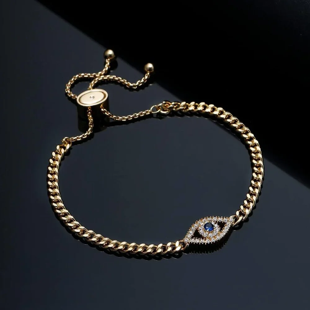Evil Eye Bracelet, Sideway Cross Bracelet, Silver/Gold/Rose Gold Bracelet for Wo